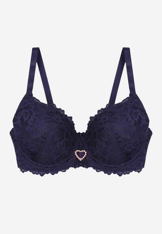 Granatowy Biustonosz z Koronką i Sercem z Cyrkonii Coratune 1