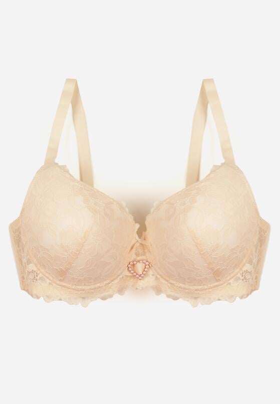 Jasnobeżowy Biustonosz z Koronką i Sercem z Cyrkonii Coratune 5