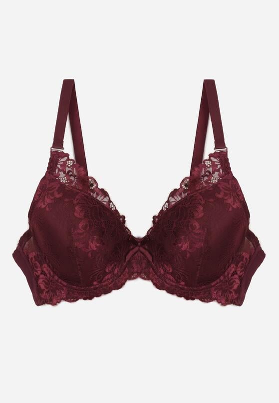 Bordowy Klasyczny Biustonosz Zdobiony Koronką Idarodia 1