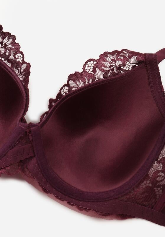 Bordowy Klasyczny Biustonosz Zdobiony Koronką Idarodia 3