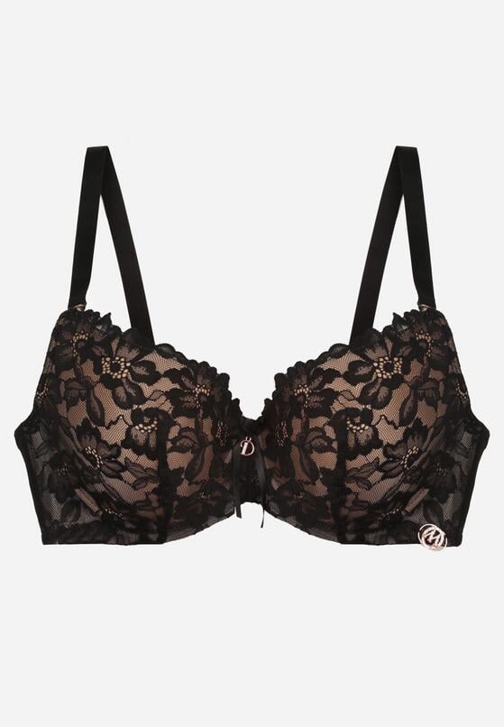 Czarno-Beżowy Koronkowy Biustonosz z Kokardką Nealenia 1