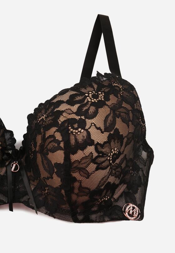 Czarno-Beżowy Koronkowy Biustonosz z Kokardką Nealenia 3