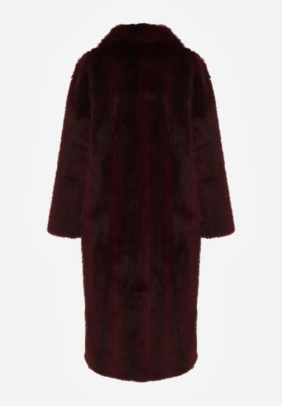 Bordowy Jednorzędowy Płaszcz Futerko o Klasycznym Kroju Yrelsha 7