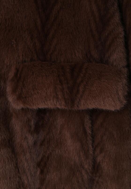 Brązowy Płaszcz Futerko o Kroju Oversize z Kieszeniami z Klapami Namys 8