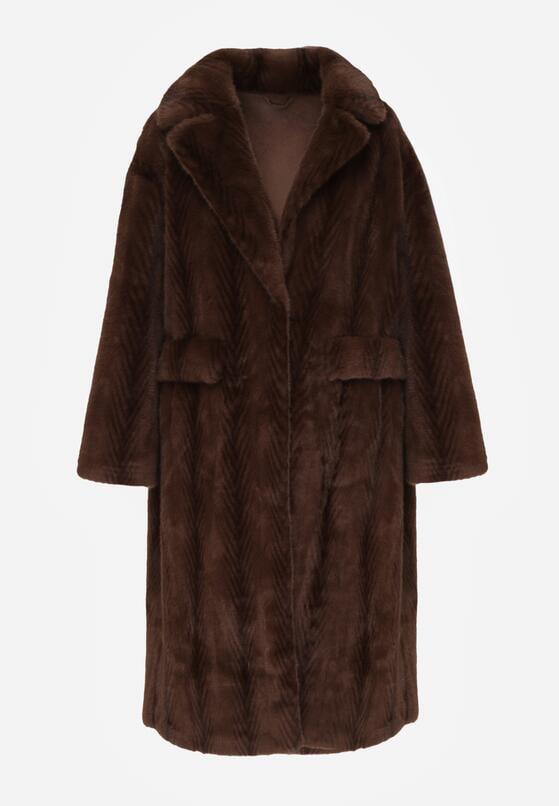 Brązowy Płaszcz Futerko o Kroju Oversize z Kieszeniami z Klapami Namys 6