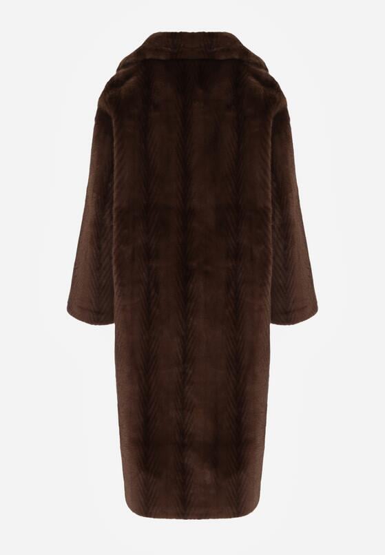 Brązowy Płaszcz Futerko o Kroju Oversize z Kieszeniami z Klapami Namys 7