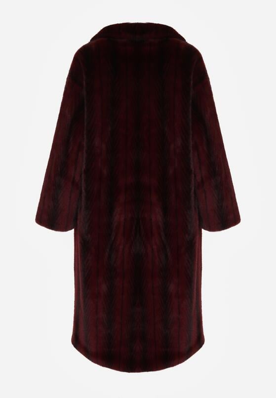 Bordowy Płaszcz Futerko o Kroju Oversize z Kieszeniami z Klapami Namys 7