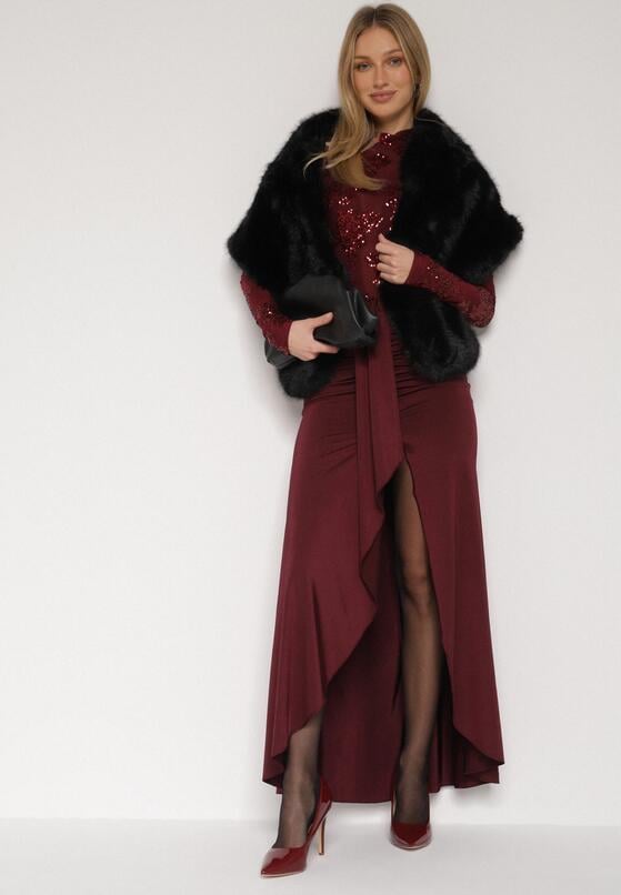 Czarne Ponczo Etola z Futerka w Stylu Szala Cahreva 2