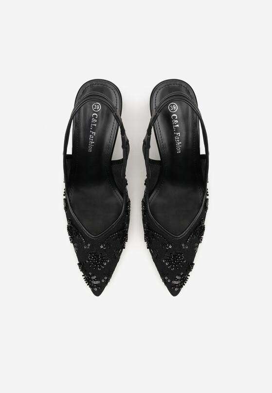 Czarne Sandały na Szpilce Bez Pięty Ozdobione Cekinami Avixaris 3