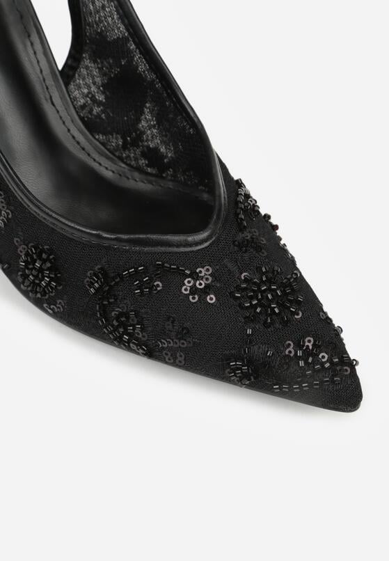 Czarne Sandały na Szpilce Bez Pięty Ozdobione Cekinami Avixaris 5