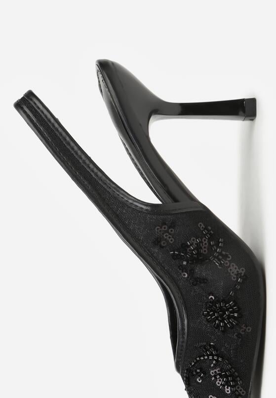 Czarne Sandały na Szpilce Bez Pięty Ozdobione Cekinami Avixaris 6