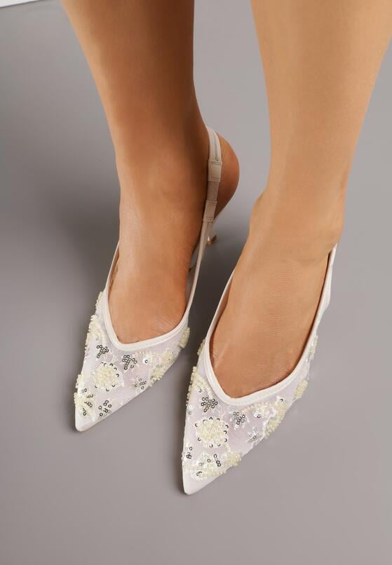 Beżowe Sandały na Szpilce Bez Pięty Ozdobione Cekinami Avixaris 3