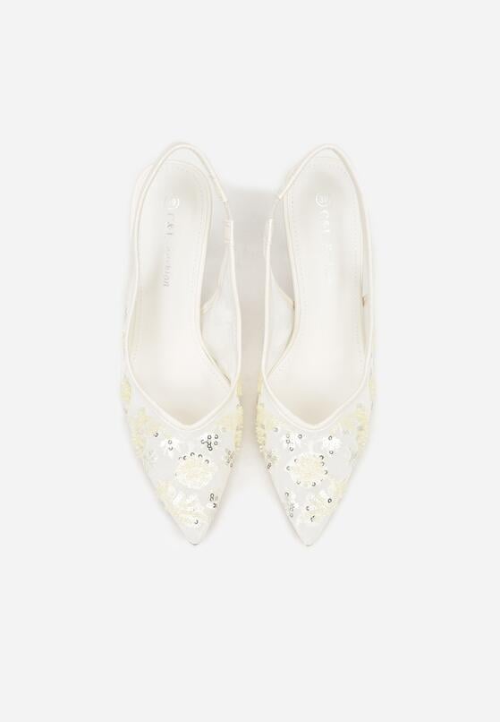 Beżowe Sandały na Szpilce Bez Pięty Ozdobione Cekinami Avixaris 6