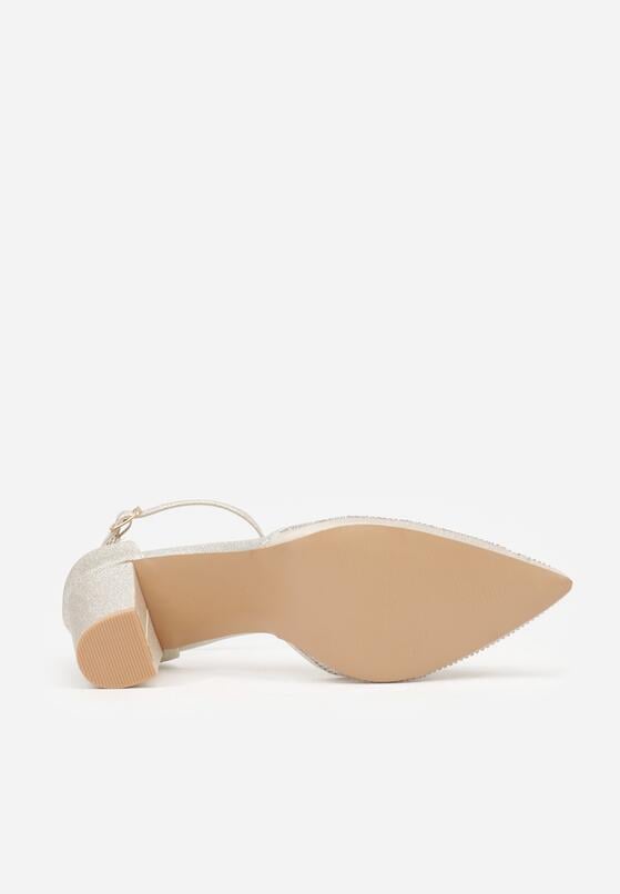 Złote Czółenka na Obcasie Ozdobione Brokatem i Cyrkoniami Prisnara 7