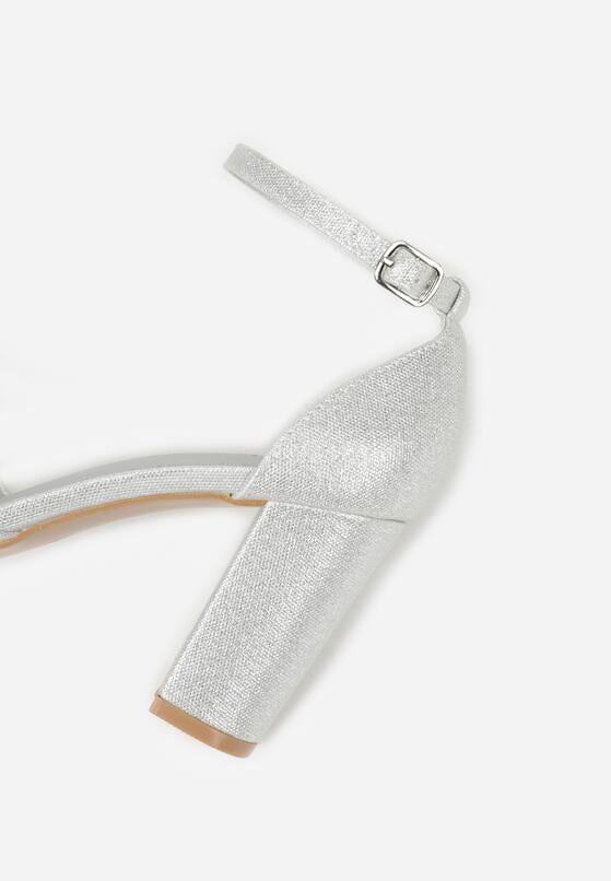 Srebrne Czółenka na Obcasie Ozdobione Brokatem i Cyrkoniami Prisnara 9