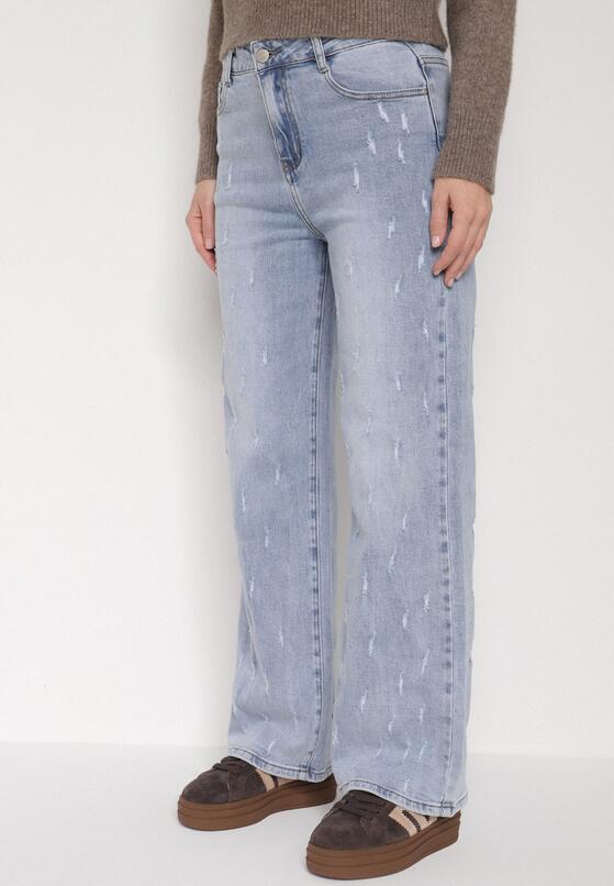 Niebieskie Bawełniane Szerokie Jeansy z Wysokim Stanem i Przetarciami Lilinryss 1