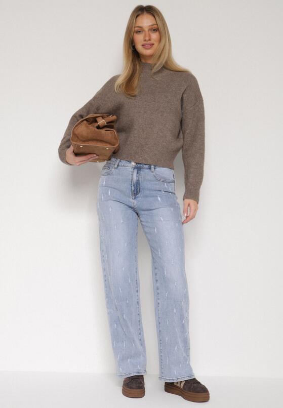 Niebieskie Bawełniane Szerokie Jeansy z Wysokim Stanem i Przetarciami Lilinryss 2