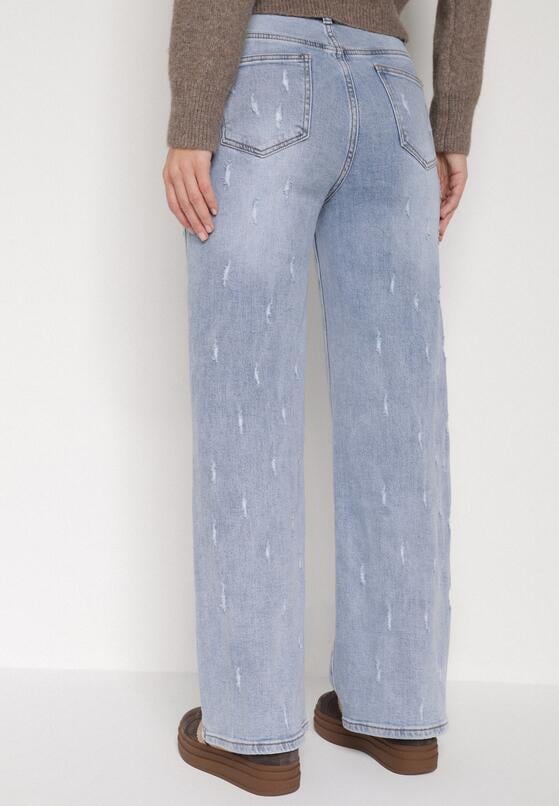 Niebieskie Bawełniane Szerokie Jeansy z Wysokim Stanem i Przetarciami Lilinryss 3