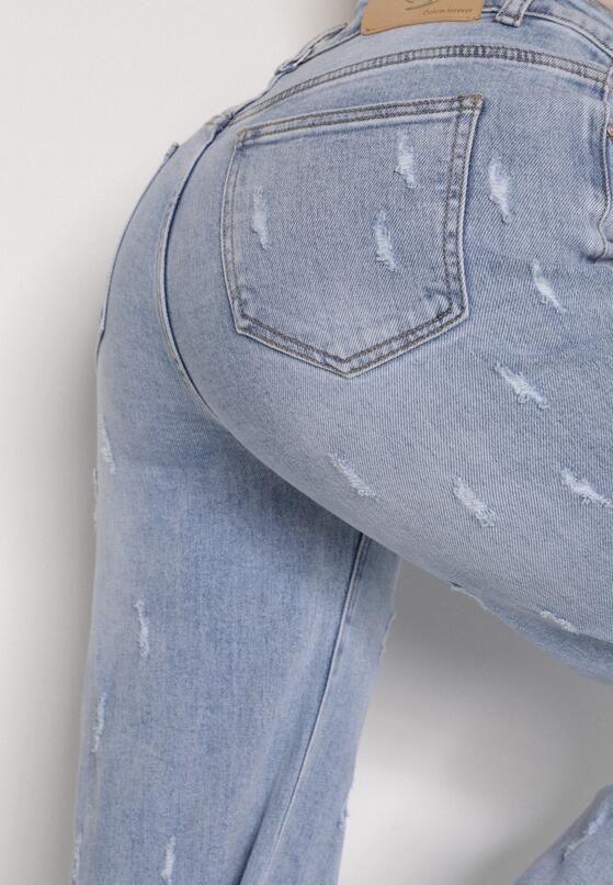 Niebieskie Bawełniane Szerokie Jeansy z Wysokim Stanem i Przetarciami Lilinryss 5