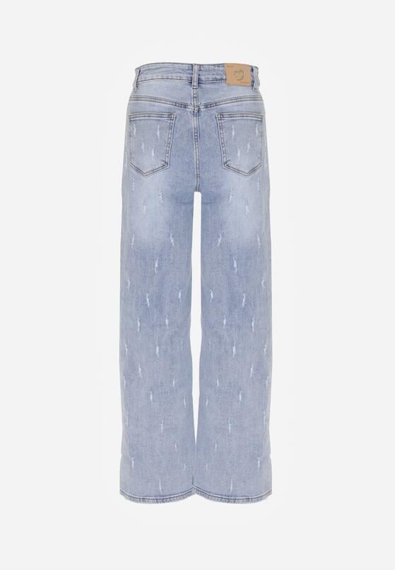 Niebieskie Bawełniane Szerokie Jeansy z Wysokim Stanem i Przetarciami Lilinryss 7