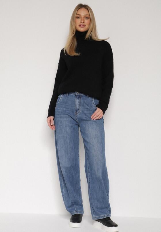 Niebieskie Szerokie Jeansy z Wysokim Stanem Charlith 4