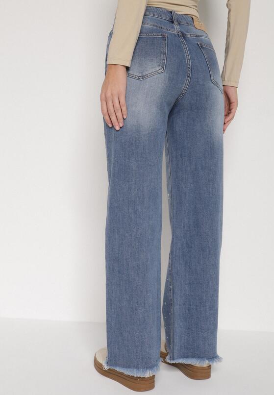 Niebieskie Jeansy z Szerokimi Nogawkami i Wysokim Stanem Zdobione Cyrkoniami Felira 3