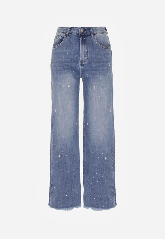 Niebieskie Jeansy z Szerokimi Nogawkami i Wysokim Stanem Zdobione Cyrkoniami Felira 6