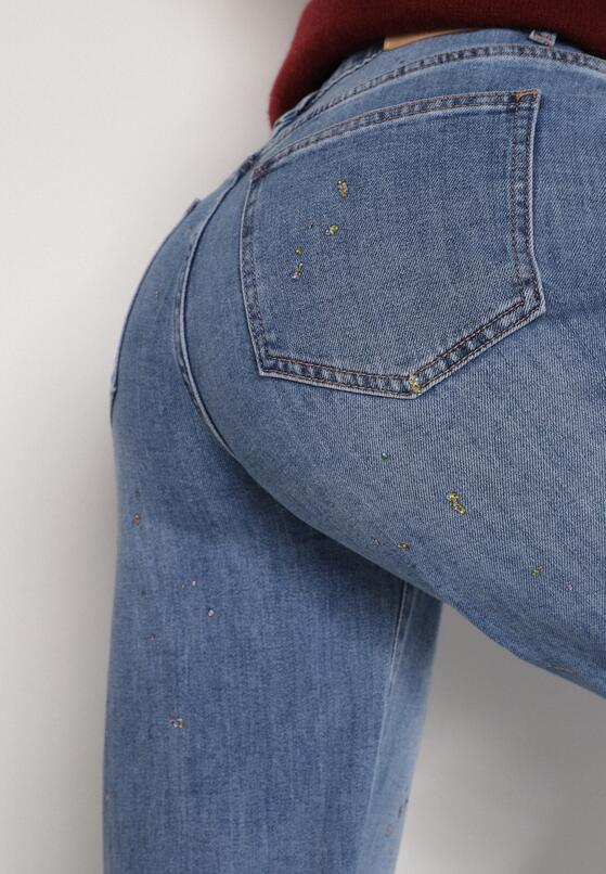 Niebieskie Szerokie Jeansy z Wysokim Stanem i Błyszczącymi Aplikacjami Glysera 5