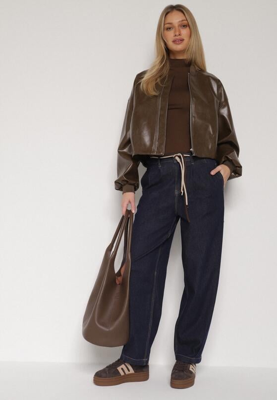 Niebieskie Bawełniane Jeansy o Szerokim Kroju z Wysokim Stanem ze Sznurkiem Carmencita 2