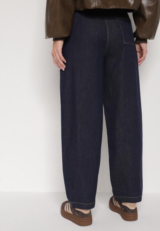 Niebieskie Bawełniane Jeansy o Szerokim Kroju z Wysokim Stanem ze Sznurkiem Carmencita 3