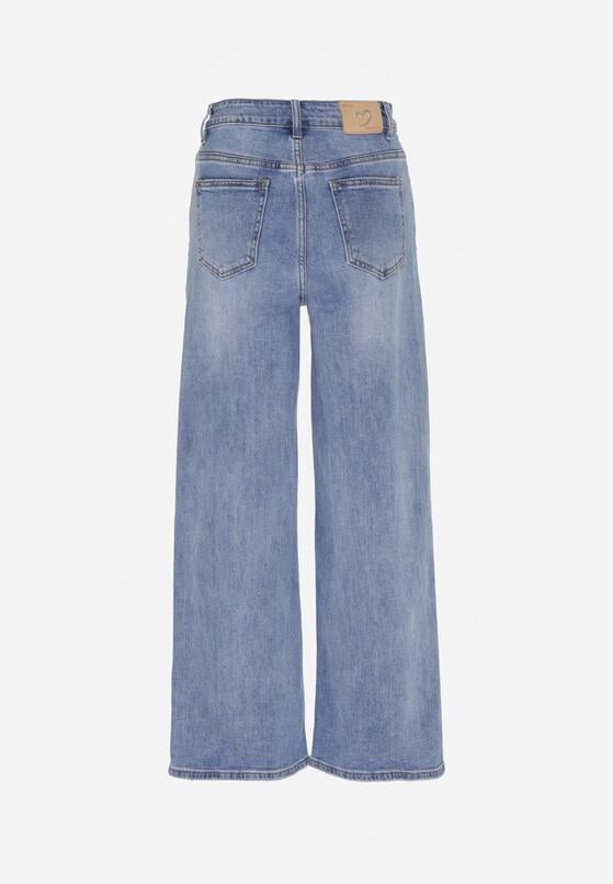 Niebieskie Bawełniane Jeansy o Szerokim Kroju z Wysokim Stanem i Dziurą Telecia 7