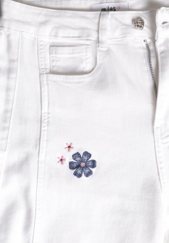 Białe Jeansy Balloon z Wysokim Stanem Zdobione Haftem w Kwiaty Thertheris 8