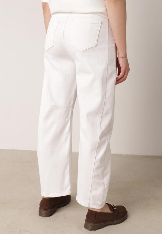 Białe Jeansy Balloon z Wysokim Stanem Zdobione Haftem w Kwiaty Thertheris 3