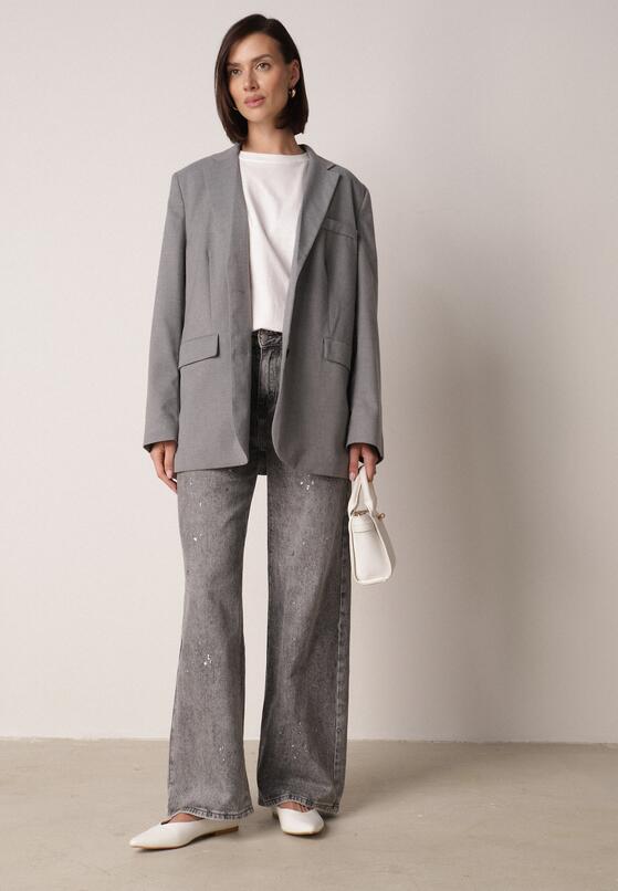 Szare Szerokie Jeansy z Wysokim Stanem Zdobione Błyszczącymi Drobinami Isabela 2