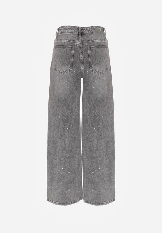 Szare Szerokie Jeansy z Wysokim Stanem Zdobione Błyszczącymi Drobinami Isabela 7
