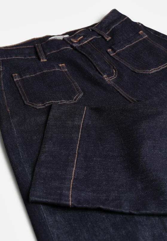 Granatowe Jeansy z Bawełną o Szerokim Kroju z Wysokim Stanem i Ozdobnymi Kieszeniami Adelsala 8