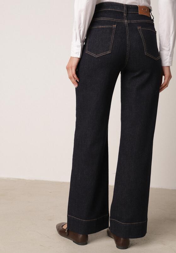 Granatowe Jeansy z Bawełną o Szerokim Kroju z Wysokim Stanem i Ozdobnymi Kieszeniami Adelsala 3