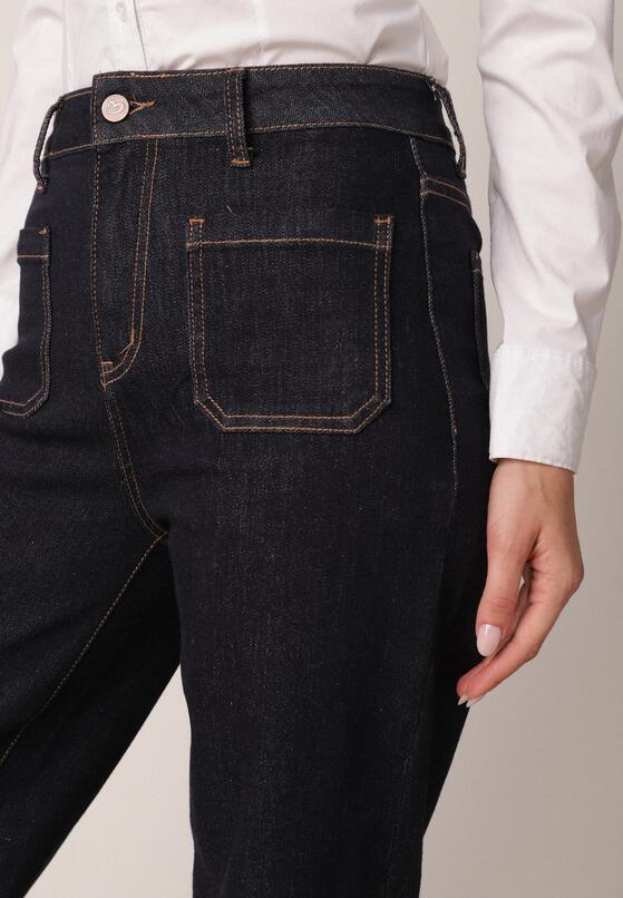Granatowe Jeansy z Bawełną o Szerokim Kroju z Wysokim Stanem i Ozdobnymi Kieszeniami Adelsala 5