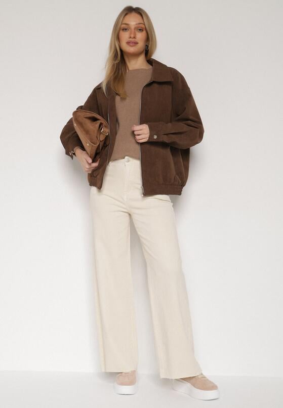 Jasnobeżowe Jeansy o Szerokim Fasonie z Wysokim Stanem i Surowymi Krawędziami Cattia 2