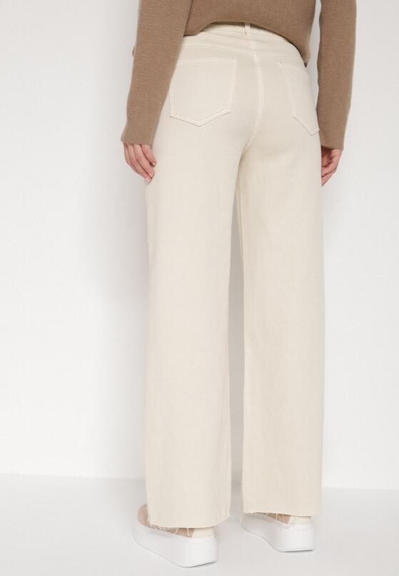 Jasnobeżowe Jeansy o Szerokim Fasonie z Wysokim Stanem i Surowymi Krawędziami Cattia 3