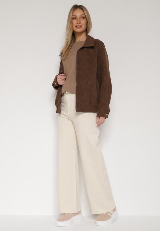 Jasnobeżowe Jeansy o Szerokim Fasonie z Wysokim Stanem i Surowymi Krawędziami Cattia 4