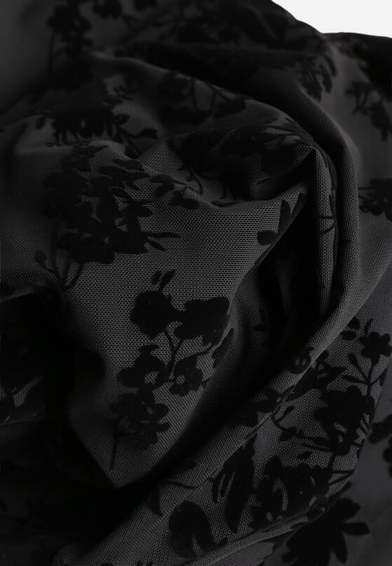 Czarna Siateczkowa Sukienka Wieczorowa VICES z Welurowym Wzorem Jilney 8