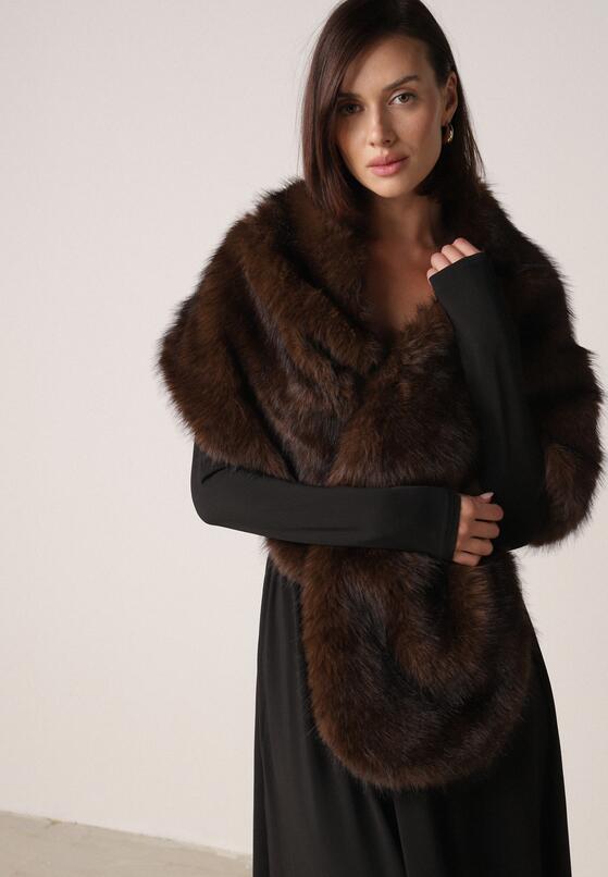 Brązowe Ponczo Etola z Futerka w Stylu Szala Cahreva 1