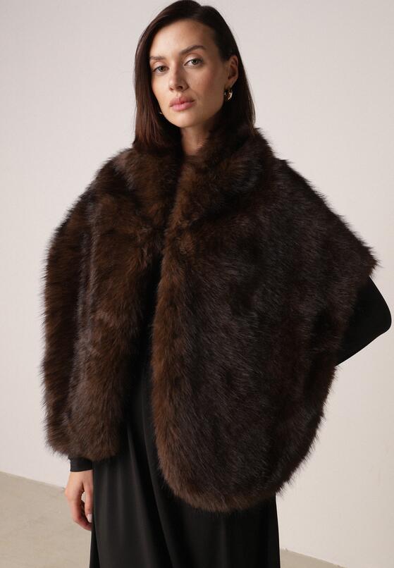 Brązowe Ponczo Etola z Futerka w Stylu Szala Cahreva 4