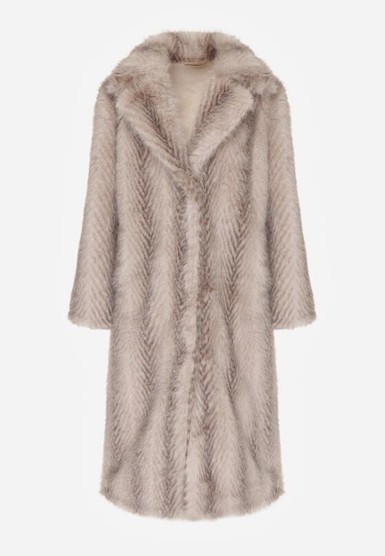 Jasnobeżowy Jednorzędowy Płaszcz Futerko o Klasycznym Kroju Yrelsha 6