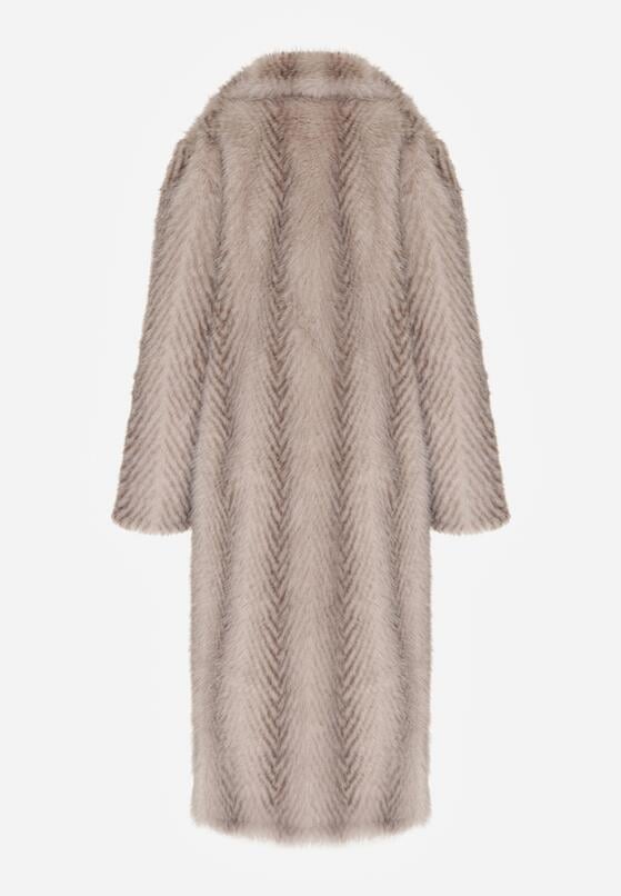 Jasnobeżowy Jednorzędowy Płaszcz Futerko o Klasycznym Kroju Yrelsha 7