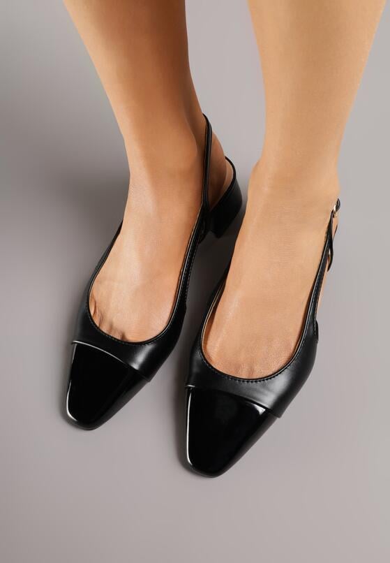 Czarne Eleganckie Sandały na Klockowym Obcasie z Lakierowanym Noskiem Brizthine 3