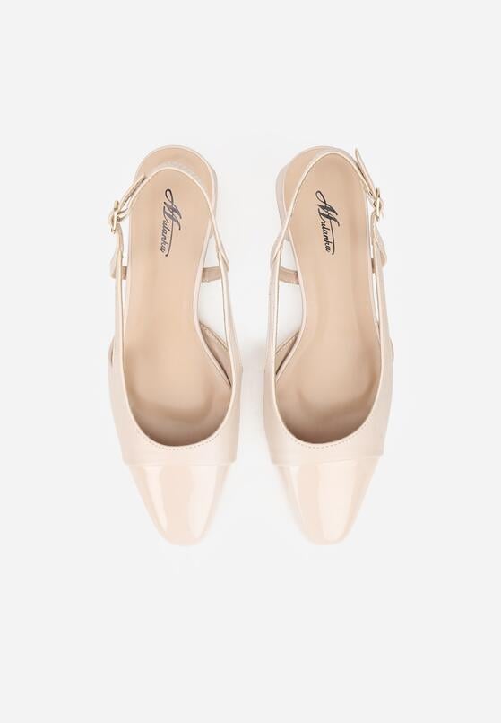 Beżowe Eleganckie Sandały na Klockowym Obcasie z Lakierowanym Noskiem Brizthine 6