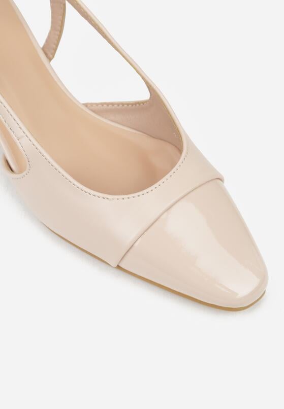 Beżowe Eleganckie Sandały na Klockowym Obcasie z Lakierowanym Noskiem Brizthine 8