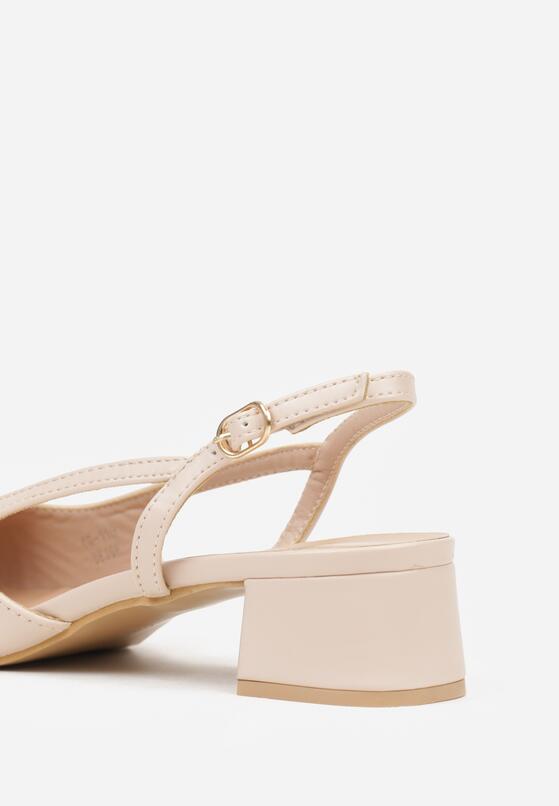 Beżowe Eleganckie Sandały na Klockowym Obcasie z Lakierowanym Noskiem Brizthine 9